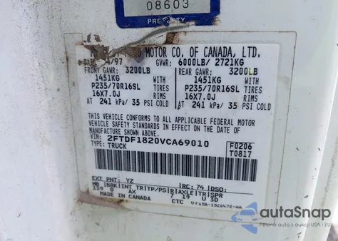 1997 Ford F-150 Standard/Xl/Xlt from USA, damaged, VIN 2FTDF1820VCA69010